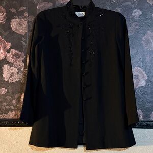 Liz Claiborne Black Petite Tunic elegant buttons and beaded